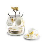 комплект чаши и чинийки със стойка michael aram butterfly ginkgo gold demitasse set