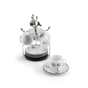комплект чаши и чинийки със стойка michael aram black orchid demitasse set