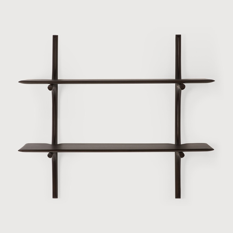 etazherka-za-stena-pi-2shelves-mahogany-dark-brown-ethnicraft етажерка за стена ethnicraft pi 2 shelves mahogany